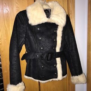 GUESS Double Breasted Faux Fur Lined Coat